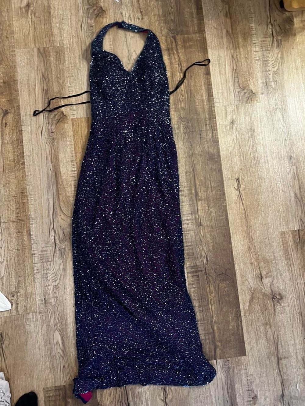 Sean Collection Sparkle Halter Maxi Gown in Deep Purple